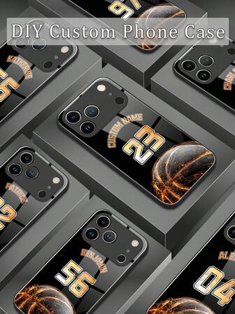 1 pieza Funda de teléfono de vidrio templado con número y nombre de baloncesto personalizado, patrón de baloncesto, adecuado para Samsung S24 Ultra/S25 Ultra, 14 Ultra/Redmi Note 13 Pro Plus, 17/16 Pro Max/15 Pro/14 Plus/13 Pro/12 Pro Max/11/Xs Max/8/7/6 Plus, de alta gama, mejor regalo para líderes, amigos, padres, madres, novios, novias
