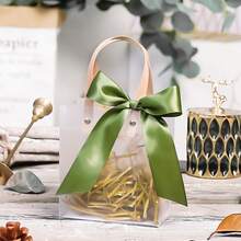 1pc Gift Bag With Ribbon, Transparent Bridesmaid Gift Box, Valentine's Day Gift Bag With High-End Feel, Wedding Birthday Transparent Gift Handbag, Candy Bag Gift Bag Gift Box Handbag, Excluding Raffia And Internal Card - Multicolor - View 3