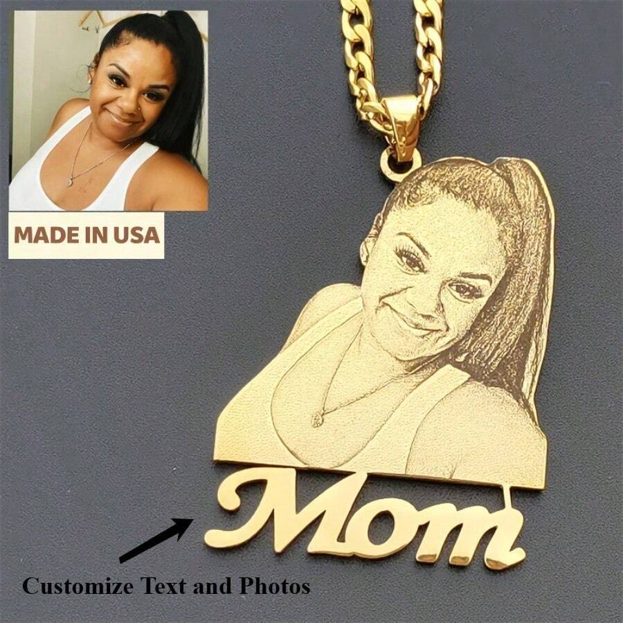 Custom Stainless Steel Photo Necklace, Personalized Engraving Pendant Necklace, Custom Memory Jewelry, Family Gift - Multicolor - View 1