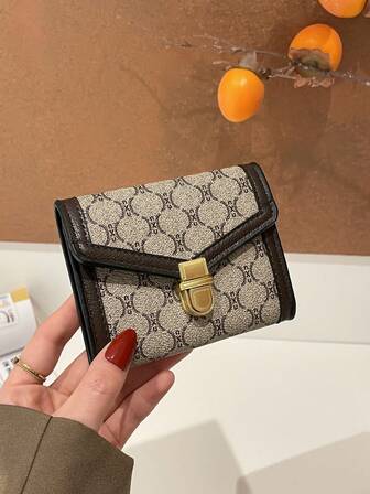 Women's PU Letter Print Short Wallet Multi-Card Slots Large Capacity Trifold Purse Essential For Girls Office Workers Outdoor Birthday Gift Fashionable & Portable For Women Money Wallet Mini Wallet Purse Wallet Small Wallet Cute Wallet Purses For Woman Wallet For Ladies