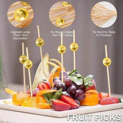 30/60pcs Red Bead Cocktail Picks - Elegant Red Bead Skewers, Suitable For Christmas, Thanksgiving, Halloween, Parties - Great For Appetizers, Fruits, Desserts, Sandwiches, Party Appetizers, Holiday Skewers, Appetizer Skewers, Holiday Catering