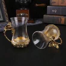 一套异域风情金色茶杯碟、甜点盘、进口土耳其玻璃咖啡杯碟套装，情人节礼物 - 金色 - 查看 2