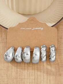 6/18pcs Shiny Silver Water Drop & C-Shaped Twist Textured Hoop Earrings, Fashion Accessories Suitable For Daily Wear. This Product Uses Non-Fading UV Silver Plating, Low-Allergy Thick Silver Earrings, Fashionable And Elegant, Suitable For Daily Gatherings And Parties. The Best Gift For Girlfriends And Mothers. - Silver - View 5