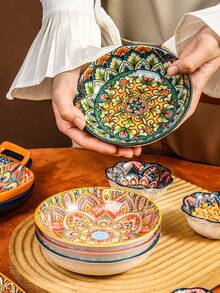 1/2/4件套波西米亚风格陶瓷圆盘，波西米亚设计，橙色/红色/蓝色/绿色可选，适合餐厅和家庭使用