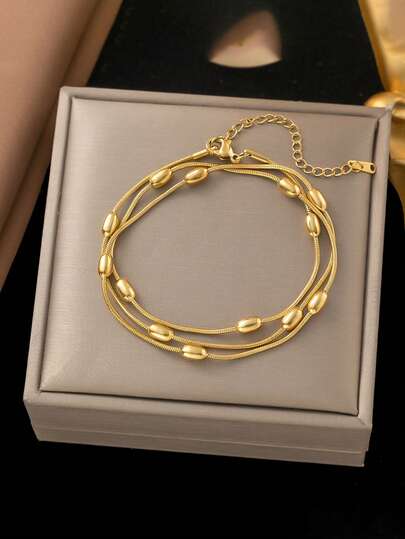 1 pieza Pulsera de acero inoxidable de lujo multicapa, estilo minimalista elegante, accesorio versátil, adecuado como regalo