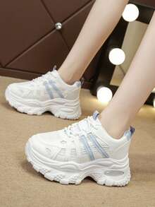 Girl's Thick Sole Chunky Sneakers, New Mesh Breathable Casual Athletic Shoes - Blue - View 3