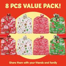 CZ JOYIN 8 bolsas de regalo gigantes de Navidad gigantes de 44 x 36 pulgadas con etiquetas de regalo para regalos de día festivo regalos de Navidad de gran tamaño suministros de recuerdo de fiesta resistentes bolsas de regalo grandes 8764 - blancorojoverdeRojoVerdeBlanco - Ver 2