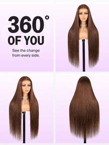 Chocolate Brown Long 8-34 Inch Wig Human Frontal Hair 13x4 HD Lace Front Wigs 200% Density Brazilian Virgin Lace Front Human Frontal Hair Straight Wig Pre Plucked With Baby Hair Blended Hair For Women Daily Party Christmas Use - Brown - View 7
