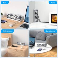 HITRENDS Ổ cắm điện đa năng 8 trong 1: Có đèn ngủ LED + 3 cổng sạc nhanh USB: Công suất cao 3680W: Bảo vệ quá tải: Công tắc chính: Cần thiết cho gia đình và văn phòng: Lắp đặt dễ dàng, màu đen/trắng - Phích cắm loại EU E (220-240V) - Xem 8