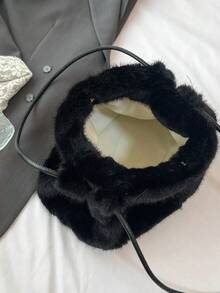 2025新款女士毛绒手提包，时尚蓬松单肩包，斜挎毛绒包 - 黑色 - 查看 7