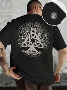 T-shirt à motif Arbre de Vie celtique viking, 100 % coton, coupe décontractée, confortable, imprimé artistique re cto verso - Noir - Voir 1