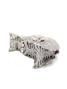 Clutch de luxo em formato de cisne, prateada com cristais, para ocasiões especiais. Bolsa de mão com strass em formato de animal, ideal para casamentos e festas de noiva. Mini bolsa feminina prateada e rosa com strass, perfeita para bailes e festas. Acompanha caixa de presente requintada. - Prata - Ver 5