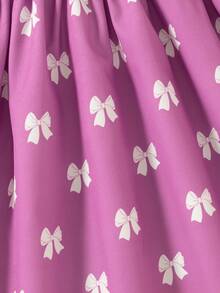 Girls' Casual Bow Print Sleeveless Knee-Length Dress, Fashionable For Everyday Wear, Summer - Purple - View 7