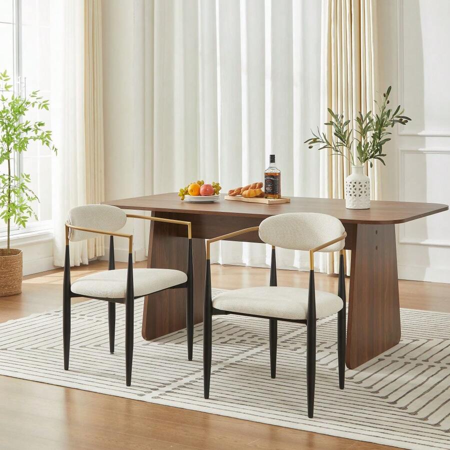 Dining Chairs - Beige + Beige+Black+Grey + Gold + Fabric - View 1
