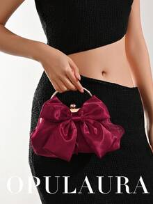 Túi cầm tay dự tiệc OpulAura thanh lịch quyến rũ dành cho nữ, Túi xách thiết kế bèo nhún cho đầm dạ hội, Thích hợp cho đám cưới/kỳ nghỉ/tiệc trang trọng/dạ hội, Có kèm dây xích - Màu Đỏ Sâu - Xem 9