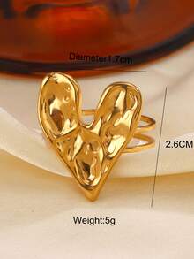 1pc 18K Gold Plated Stainless Steel Fashion Heart Shaped Ring, Suitable For Women's Daily Wear, Valentine's Day, Dates And Holidays - Multicolor - View 3