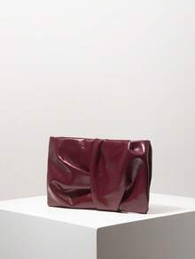 女士手拿包，酒红色钱包，褶皱包，派对包，派对配饰，新娘派对，女士圣诞礼物，教师节礼物，情人节礼物，优雅女士手拿包（图案随机） - 酒紅色 - 查看 2