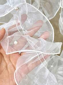 1 rollo de cinta de tul plisada con cuentas, cinta de envoltura artesanal floral, cinta de organza ondulada brillante con perlas - Negro - Ver 3