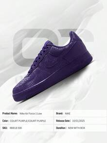Nike Air Force 1 Low Kobe Bryant Court Purple– Men's Lifestyle Sneakers – Shoes For Man -Vintage-Spring & Summer-Inspired Running Shoes, Shock-Absorbing Comfort, Gym To Streetwear Casual Wear-Easter Gift–IB0018 500 - Court Purple/Court Purple - 查看 6