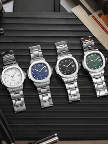 1pc Versatile Commuter High-End Quartz Wristwatch, Silver Fashionable For Teens & Young Adults, Suitable For Online Activities, Holidays, Birthday Gifts, Year-End Promotion - Silver - View 1