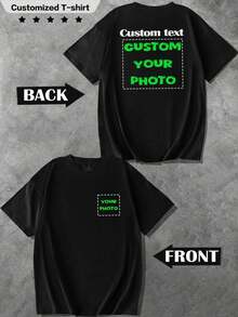 Customized Men's T-Shirt, Casual, Loose Fit, Vacation, Outdoor, Personalized Graphic Design, Upload Your Photo/Couple/Family/Pet/Friend/Landscape, Input Text/Name/Slogan/Fun Text/Blessing, Men's Crew Neck T-Shirt, Black Short Sleeve Top, Holiday Gift, Valentine's Day/Birthday/Anniversary Photo Customization, Gift For Him, Customized Casual T-Shirt, Spring/Summer Short Sleeve - Black - View 2