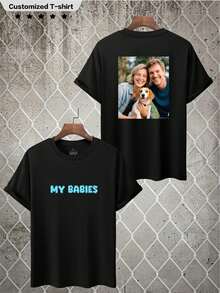 Customized Men's T-Shirt, Input Your Text/Blessing/Funny Text, Upload Your Photo/Friend/Lover Photo, Black T-Shirt, Holiday Gift, Anniversary Gift, Company Team Building Uniform, Work Wear, Holiday, Gift For Him, Summer/Autumn Men's Round Neck Short Sleeve T-Shirt, Party, Men's Black Short Sleeve, Valentine's Day - Black - View 5