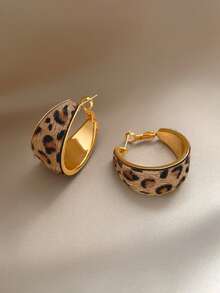 1 Pair Vintage Elegant Flocked Leopard Print Unique Design Hoop Earrings For Women, Suitable For Parties And Gatherings - Multicolor - View 1