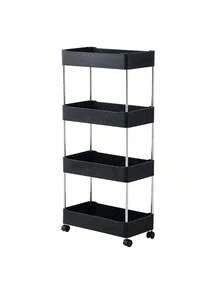 4-Tier Rolling Utility Cart - Slim Storage Cart For Bathroom Kitchen Narrow Spaces - Black - View 8