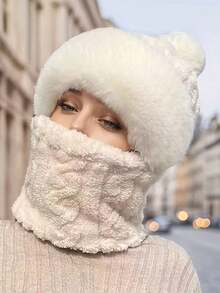 1PC Winter Essential Velvet Hat – Luxuriously Soft & Windproof Design, Cozy Cold-Weather Headwear Perfect For Shielding Against Chilly Winds, Retaining Warmth During Daily Commutes & Elevating Outdoor Activity Outfits - 白色 - 查看 5