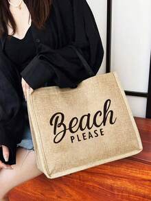 Túi tote vải lanh dung tích lớn, in họa tiết chữ "Beach", túi mua sắm cỡ lớn tiện dụng, túi xách tay quai vải lanh, túi đựng đồ đa năng, túi quà tặng cá nhân hóa, thích hợp cho du lịch, mua sắm, kỳ nghỉ, tựu trường, tiệc tùng, người bạn đồng hành tuyệt vời cho Ngày của Mẹ, sinh nhật, Ngày Nhà giáo, kỷ niệm, ngày lễ, sự kiện tiệc tùng. - Nhiều màu - Xem 2