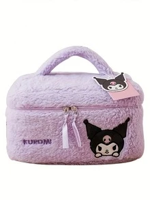 1pc Sanrio Teddy Bear Plush Large Capacity Cosmetic Bag, Cartoon Fashion Soft Travel Makeup Pouch, High-Quality, Zipper Closure, Suitable For Girls