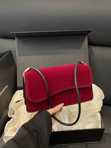 Túi đeo vai nữ thời trang, màu trơn, phong cách retro tối giản, thanh lịch. - Màu Đỏ Sâu - Xem 3