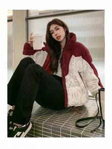 Women Outdoor Winter Coats - Burgundy - View 2