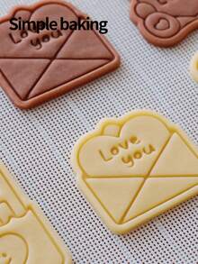 情人节礼物系列：饼干模具、心形饼干印章、小熊、巧克力和情书形状的饼干模具、蛋糕装饰品、甜点制作工具 - 白色 - 查看 6