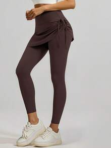 Soyun Bộ đồ liền thân 2 trong 1 dành cho nữ, có dây rút, xếp ly, thích hợp cho các hoạt động thể thao và tập luyện ngoài trời. - Cà phê nâu - Xem 10