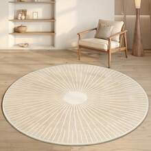 1pc Cream Striped Round Area Rug, Suitable For Bedroom, Living Room, Study, Wardrobe, Bedroom Carpet, Modern Home Decor, Decorative Rug, Bedroom Decor, Small Rug, Carpet, Home Decor, Living Room Carpet, Living Room Small Rug, Bedroom Carpet, Living Room Home Decor, Outdoor Rug, Washable Rug, Plush Rug, Thick Rug, Fluffy Rug, Autumn/Winter Rug - Multicolor - View 1