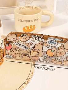 1/2pcs Capybara Pencil Case, Cute Cartoon Transparent Large Capacity Stationery Bag, Fashion High-End Student Pencil Pouch | Capybara Pattern PVC Pencil Bag - Large Capacity Single Layer Zipper Storage Bag, Waterproof Pencil Case, Suitable For School And Office, Ideal For Students, Back To School And Daily Use - Multicolor - View 9