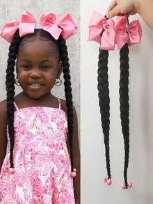 Synthetic Ponytail Wig With Bow Clip Kids Ponytail Braids Hair Natural New Chinese Style Braid Ponytail 2pcs - Natural Black - View 2