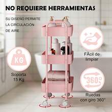 3 Niveles Carrito Organizador Metalico Multiusos Acero Inoxidable con Ruedas Herramientas Fácil de Ensamblar Rosa para Cocina Baño Spa Guardería Oficina Garaje Jardín/Carrito Organizador 3 Niveles Multiusos Acero Inoxidable con Ruedas Fácil de Montar Rosa para Hogar Salón Belleza Oficina Taller Guardería y Espacios Pequeños - Rosa - Ver 3