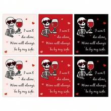 6pcs Funny Skeleton Love Wine Bottle Labels - "I Won't Die Alone" Valentine's Day Wine Bottle Stickers, Romantic Wine Labels For Wedding, Anniversary Party Decor, Gift For Couples & Wine Lovers - Multicolor - View 7