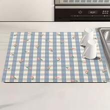 1 pieza Alfombrilla multiusos absorbente con diseño de tulipán retro a cuadros, protector de encimera impermeable de poliéster para cocina, mesa de comedor, secado de platos, lavadora, cafetera, tocador de baño, accesorios de cocina, artículos para fiestas - Multicolor - Ver 12