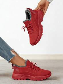 FZY 2026 Winter New Style Snow Boots, Leather-Lined Athletic Shoes - Soft And Warm Knitted Casual Walking Shoes, Lightweight And Slip-Resistant Outdoor Winter Shoes, Suitable For Women's Commuting And Office Wear, Also Essential Boots For Women's Easter Outfits, Comfortable And Versatile Women's Snow Boots For Winter Vacation And Travel, Easter Gift - Winter Women's Tennis Shoes - 紅色 - 查看 5