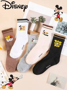 Disney 1 Pair/5 Pairs/10 Pairs Women's Mid-Calf Socks - Mickey Pattern, Couple Mid-Calf Socks, Two-Stripe Sports Mid-Calf Socks, Versatile Style, Suitable For Daily Wear And As Holiday Gifts - Multicolor - View 2