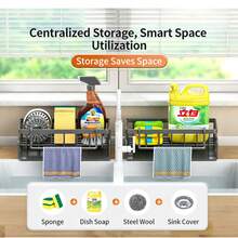 1个厨房沥水架，自沥水收纳架，清洁工具整理架，水槽皂液器架，抹布架，海绵架，刷子架，厨房收纳架，厨房清洁架，浴室皂液器架，浴室收纳架，实用家居用品，厨房爱好者的礼物 - 彩色 - 查看 6