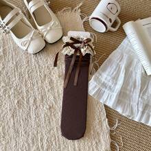 1 Pair Women's Multi-Color Lace Trim Bow Decor Knit Comfortable Soft Skin-Friendly Vintage Elegant Sweet Fashion Versatile Long Tube Socks, Suitable For Women All Year Round, Y2k - 彩色 - 查看 10