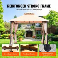 Cenador de Patio Exterior para 6-8 Personas, 3x3m, Estructura de Metal con Mosquitera, Cubierta de poliéster Recubierta de Poliuretano Duradera de 180 g, Perfecto para Uso en jardín, Terraza y césped - Beis - Ver 7