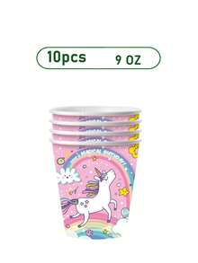 50件套独角兽生日派对用品套装 - 粉色彩虹主题纸盘和纸杯，一次性餐具，适合儿童生日装饰，是女孩独角兽主题派对、梦幻生日庆典和儿童派对礼物的完美之选，也是节日餐桌装饰的必备品，助您打造难忘的生日乐趣。