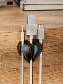 Heart-Shaped Three-Hole Mini Cable Winder/Organizer With USB Charging Cable Clip, Desktop Organizer, And Protective Cover, Suitable For Home, Office, And Car Use. - Multicolor - View 3