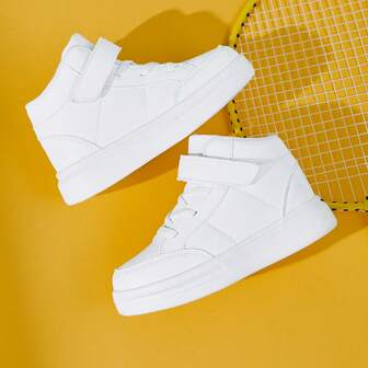 1 Pair Thick Sole High-Top Sneakers For Teens, Fashion Chain Ankle Decor, Breathable Anti-Slip Durable Design, Comfortable Casual Versatile Style Suitable For Daily Wear And Campus Activities