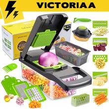 Picador Verduras De 16 En 1 Con Contenedor, Cortador De Verduras, Rallador Verduras Utensilios Cocina Con Cuchillas De Acero Inoxidable Fácil De Manejar, Corta Rápidamente En Dados, Juliana Y Rodajas Para Frutas, Verduras Y Ensaladas - Multicolor - Ver 2